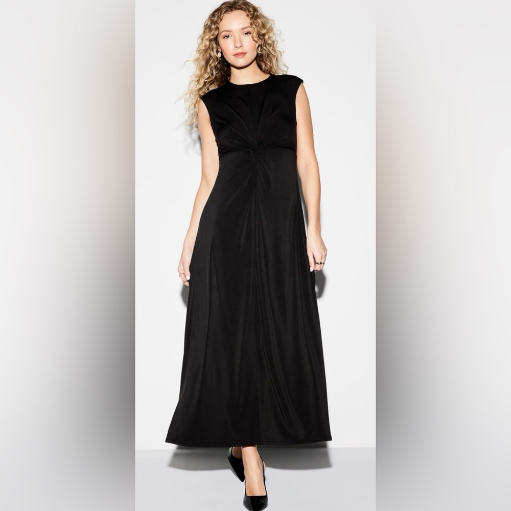 NWTS💓OCCASION M💓ELITE LINE LUSTROUS BLACK TWIST FRONT FIT & FLARE MIDI MAXI - Picture 7 of 16